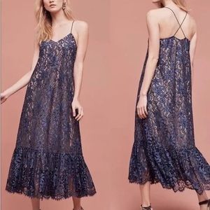 Moulinette Soeurs - Celestial Lace Ruffle Midi Dress Navy 0